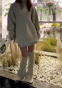 Women Harajuku Chunky Ribbed Knit Flare Leg Warmers Solid Color Striped Turn Cuff Foot Cover Gothic Slim Knee High Socks