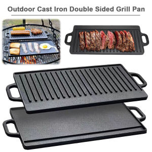 Vodool Iron Griddle Plate Double Sided Grill Pan Grill Plate Griddle Pan for Steaks Broil Bread Eggs Pancakes Vegetables
