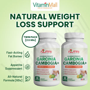 TWIN PACK - Nutri Botanics Garcinia Cambogia - Fast Acting Fat Burner & Carb Blocker - Appetite Suppressant - Natural Weight Loss Support Supplement