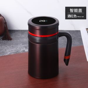 新款显温智能保温杯：大容量办公手柄保温壶，304不锈钢创意马克杯 New Temperature Display Smart Thermos: Large Capacity Office Handle Insulated Flask 304 Stainless Steel Creative Mug