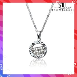 SilverWholesale #PH348 Sterling Silver 925 Wheel of Fortune Spinning Abacus Pendant Necklace Set (S925纯银招财转运算盘项链)
