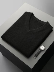 Men Wool V-neck Sweater Vest Pullover Autumn Winter Basic Casual Cashmere 100% Merino Wool Knitted Soft Sleeveless Waistcoat Top2026