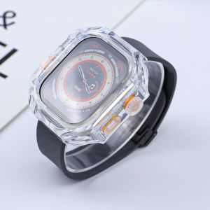 Carbon Fibre Strap+Case for Apple Watch Ultra 2 49mm Magnetic Buckle for IWatch Series Ultra Band & TPU Transparent Protect Case