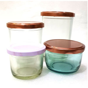 125ML Toples kaca blue Tutup Rosegold / Toples kaca bulat blue / Toples Bumbu Dapur