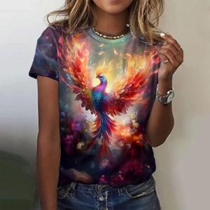 [Local Stock] ZEEMIN Fashion Phoenix 3D Print T-Shirts Womens Summer O-Neck Short Sleeves T Shirt Streetwear Y2k Harajuku Tees Tops Female Clothing