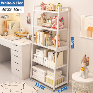 XUXU 5 Tier Bookshelf Storage Rack Office Living Room Kitchen Rack Rak Buku Slanted Shelves Iron Rack Snack Frame Serbaguna Buku Rak Besi Leberg 书架