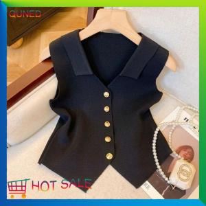 QUNED French Temperament V-neck Single Breasted Sleeveless Knitted Vest For Women