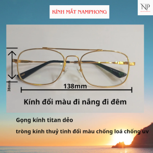 Kính Mắt Đổi Màu Gọng Titanium Dẻo Tròng Thủy Tinh  [ kính đi nắng đi đêm]