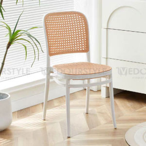 Vedourstyle Nordic Rattan Chair PP Chair Plastic Chair Backrest Chair Restaurant Dining Chair Minimalist Outdoor Kerusi Cafe