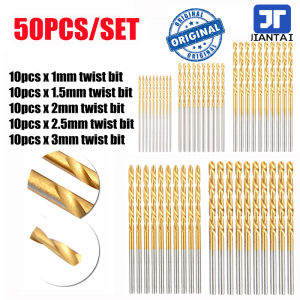 JIANTAI 50Pcs Titanium Coated Drill Bit High Speed Steel Drill Bit Straight Shank Drill Twist Drill 1 / 1.5 / 2 / 2.5 / 3MM