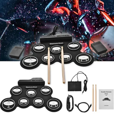 MEGA Drum Elektronik Perkusi Portabel Silicone Hand Roll Drum Digital Kit 7 Pads Folding USB Power
