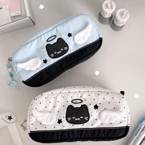 MMLUCK Dung lượng lớn Hộp đựng bút họa tiết mèo Đa lớp Chấm bi Hộp đựng văn phòng phẩm Mới Phim hoạt hình Túi đựng bút Đồ dùng học tập