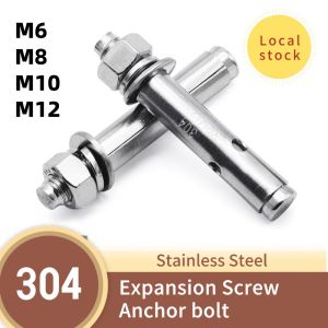 M8*50/60/70/80/90/100/120/150/200 【5 pcs per pack】- 304 Stainless Steel Expansion Screw Anchor Sleeve Concrete Anchor Bolt Link Rod Wall Fastener Nail shield anchor with hex bolt for Bracket connecting fastener Air conditioning wall Fixing Screw