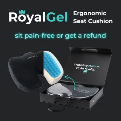 PostureKing RoyalGel & Memory Foam Seat Cushion (Black) – Doctor-Endorsed Chair Cushion for Office and Car – Ergonomic Comfort for Sciatica Tailbone and Back Pain Relief – Ideal Desk and Office Seat Cushion
