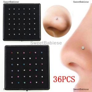 [COD] SweetBabiese 36x pha lê Rhinestone mũi vòng xương Stud cơ thể thép không gỉ đồ trang sức