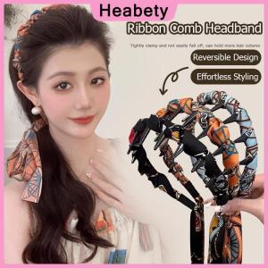 Heabety  Ribbon Comb Headband Vintage Wave Headband With Floral Ribbon & Comb - Reversible High Crown Effect Hairband