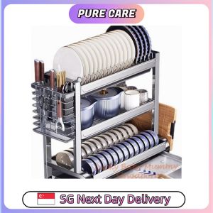 【Pure Care】 SUS304 Stainless Steel Dish Draining Rack Anti-rust Kitchen Sink Shelf Storage Rack Kitchen Organiser