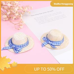 Madha Doll Hat Woven Straw Hat Flocking Straw Hat Bow Straw Hat ID 3CM OD 6CM Plastic Toys Playhouse Toys Childrens Doll House