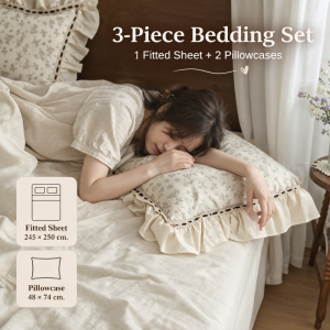 RAKLUMU Cotton Linen 3-Piece Bedding Set | Premium Cotton-Linen Blend | Breathable Hypoallergenic & Machine Washable | Single Size【With Free Gift】