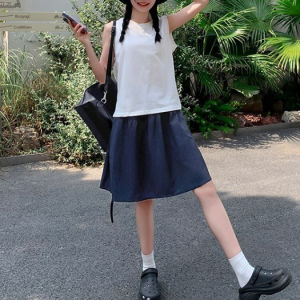 Korean College Style Casual Solid Color Loose High Waisted A-Line Half Skirt For Women