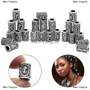[COD] Man YingLie 24 pcs Viking Runes Set Loose Beads Spacer Beads For Hair Braid Dreadlock Beads DIY Jewelry Making