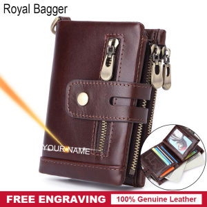 Royal Bagger Short Wallets for Men Genuine Cow Leather Fashion Business Wallet RFID Blocking Man Casual Zipper Coin Purse