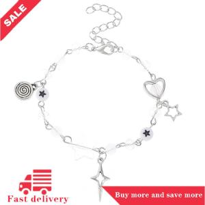 [COD] New Trendy Y2K Couple Bracelets For Women Girl Hollow Pentagram Guitar Pendant Beaded Bracelet Friends Jewelry Gift