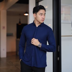 Kemeja Distro pria dewasa polos Formal slimfit Lengan Panjang Bahan katun Pique soft
