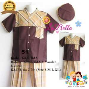 Setelan Baju Koko Anak Laki Laki + Kopyah La Bella KA27 IMA Coklat Kotak Kotak / Busana Muslim Koko Turki Jubah Anak Murah Satu Set