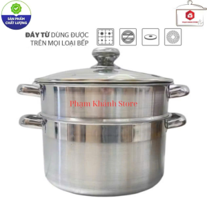 Bộ Nồi Xửng Hấp 26cm Inox 430 1 Đáy Dùng Được Cho Bếp Điện Từ