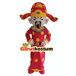 Kostum maskot badut fu lu shou slot merah setelan lucu karnaval