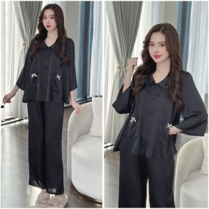 Đồ Ngủ Pijama Lụa HEUN YOUNG Bộ Đồ Pijama Cổ Sen Tay Lửng Quần Dài Lụa Latin Mềm Mịn Cao Cấp 45-68kg
