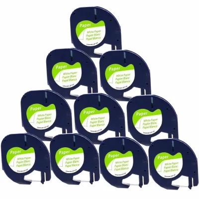 10pack 91200 Compatible for Dymo LetraTag Label Tape 91133 91220 Black on White Paper LT 91200 For Dymo LT100H QX-50 Label Maker