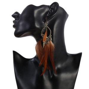 Round Retro Women Dream Catcher Handmade Long Tassel Feather Earrings Female Leaves Pendant Earrings Boho