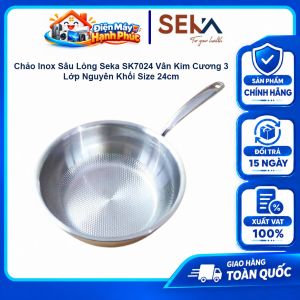 Chảo Inox Sâu Lòng Chống Dính Seka SK7024 Vân Kim Cương 3 Lớp Nguyên Khối Size 24cm - Dùng Mọi Loại Bếp