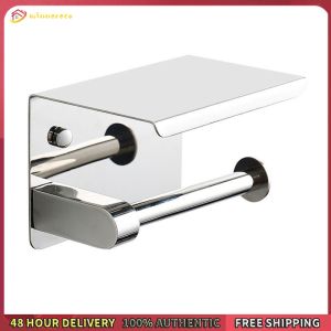 Winnereco Stainless Steel Toilet Paper Holder Wall Mounted Roll Paper Dispenser Multifunctional Floating Paper Shelf for Bathroom Washroom