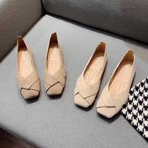 Square-Toed WomenS Shoes New YearS Casual Shoes Shallow Flat-Soled Versatile Granny Shoes Soft-Soled Evening Shoes Large Size Loafers