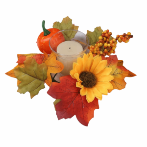 SKJK Artificial Maple Leaf Candlestick Garland Craft Handmade Autumn Floral Garland Classic Centerpiece Candle Ring Wreath Table Decor