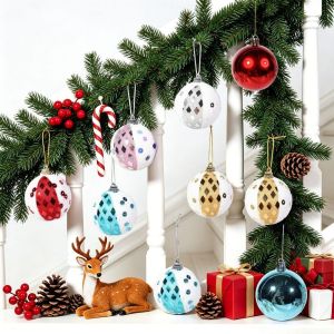 SHUSHABA 12Pcs/Set Creative Christmas Balls Pendant Set Painted 6cm Christmas Ball Ornaments Merry Christmas Shatterproof Xmas Tree Hanging Balls Christmas Party