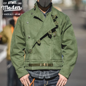 Maden bradn tooling style men young tough guy outdoor riding American vintage 1960S retro Swedish motorcycle jacket Ami khaki cotton mens wash water army green jacket
