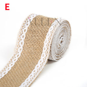 2m/roll 5cm Natural Jute Burlap With White Lace Rustic Vintage Wedding Decoration DIY Fabric Ribbons