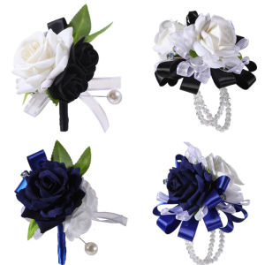Premium Artificial Flower Wedding Corsage Pair For Bride Groom Bridesmaids Matching Accessories Western Ceremony