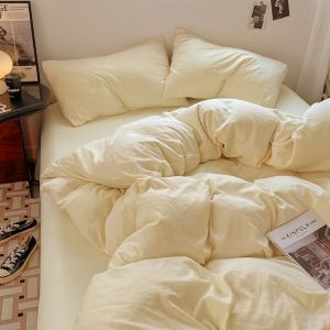 a Maternity-grade Thickened Washable Brushed Cotton Bed Sheet Four-piece Set Solid Color Duvet Cover Set Student Dormitory Three-piece Set Bed Skirt 4LZD