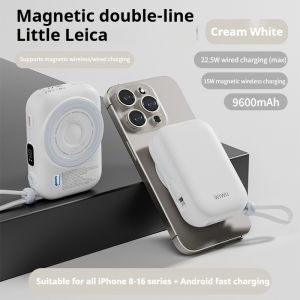 【CCC Certified】Creative small camera mini power bank with its own cable 15W magnetic wireless charging compact portable mobile power supply