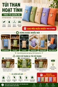 Túi Than Hoạt Tính Treo Tủ Quần Áo | Túi Khử Mùi Hút Ẩm Than Tre Hoạt Tính Cho Tủ Giày Phòng Ngủ Xe Hơi