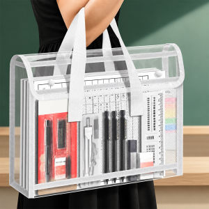 Large Capacity PVC Transparent File Bag Waterproof Double Layer Document Storage Tote for School Office