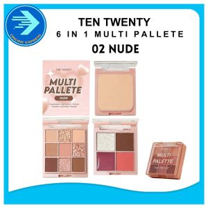 TEN TWENTY 6-in-1 Multi Makeup Palette – All-in-One Minimalist Aesthetic Travel Essential Cosmetic Gift with Eyeshadow Contour Highlighter Blusher Lip Cream and Pressed Powder (Waterproof & Long-lasting 3 Shades)