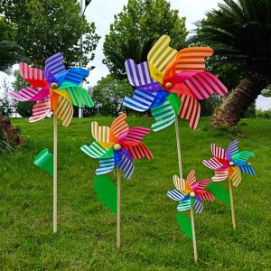 MADEWITH Multistyles Cherry Blossom Windmill Colorful Cherry Blossom Standing Lawn Flower Pinwheel 18/24/32/42/60cm Rotating Wind Spinner Garden Yard Picnic Decor Toys