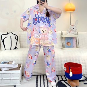 387 A ชุดนอนผู้หญิงผ้าไหมอิตาลีทิ้งตัว ชุดนอนโอเวอร์ไซส์ อก 46 แขนสั้น ขายาว ฟรีไซส์ ใส่สบาย (สินค้าพร้อมส่ง)