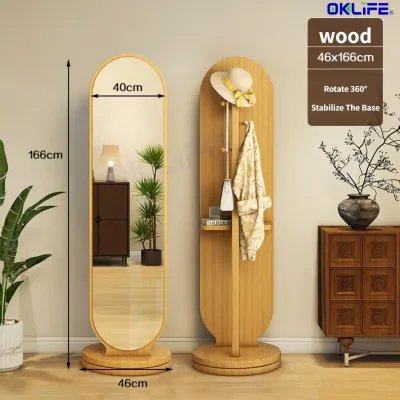 [OKLIFE®]Full-length Mirror Minimalist Floor Mirror Dressing Mirror Wall-mounted Clothes Rack Home Dressing Mirror Coat Rack Rotating Mirror
